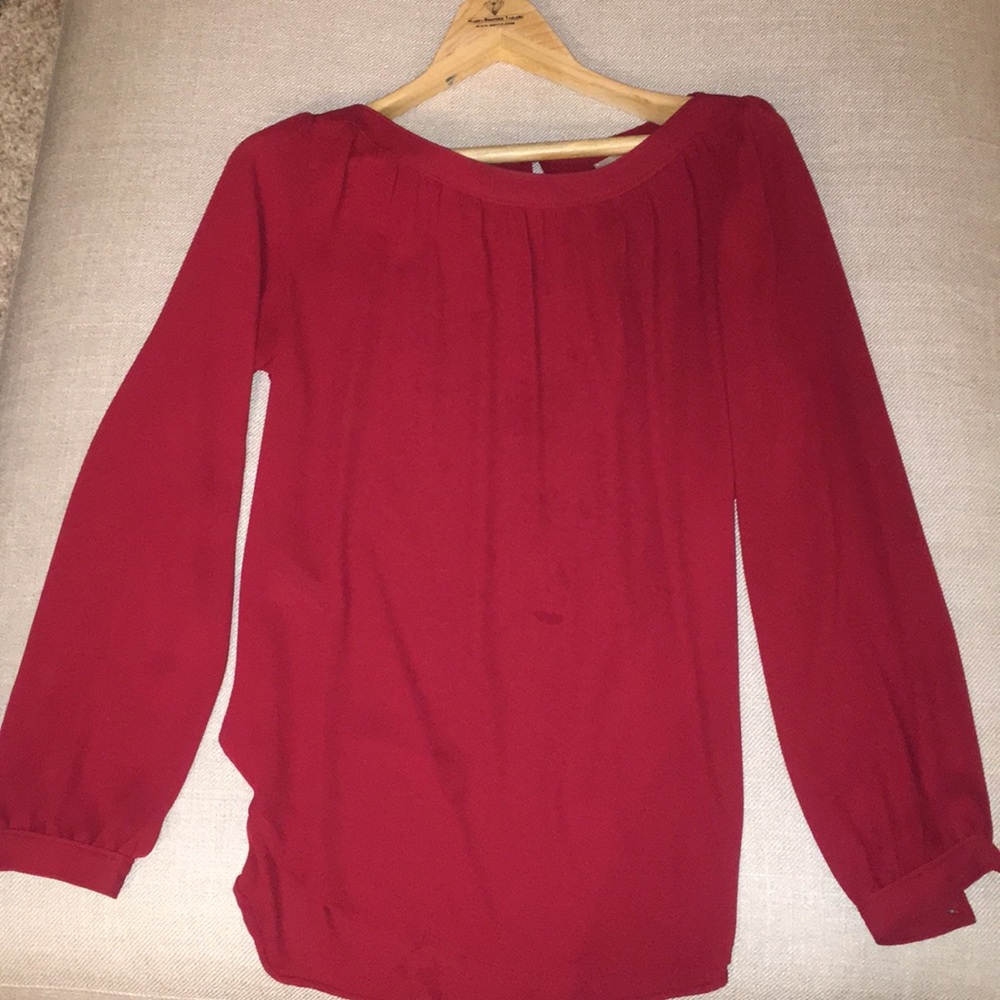 Ann Taylor Loft Maroon long sleeve blouse.